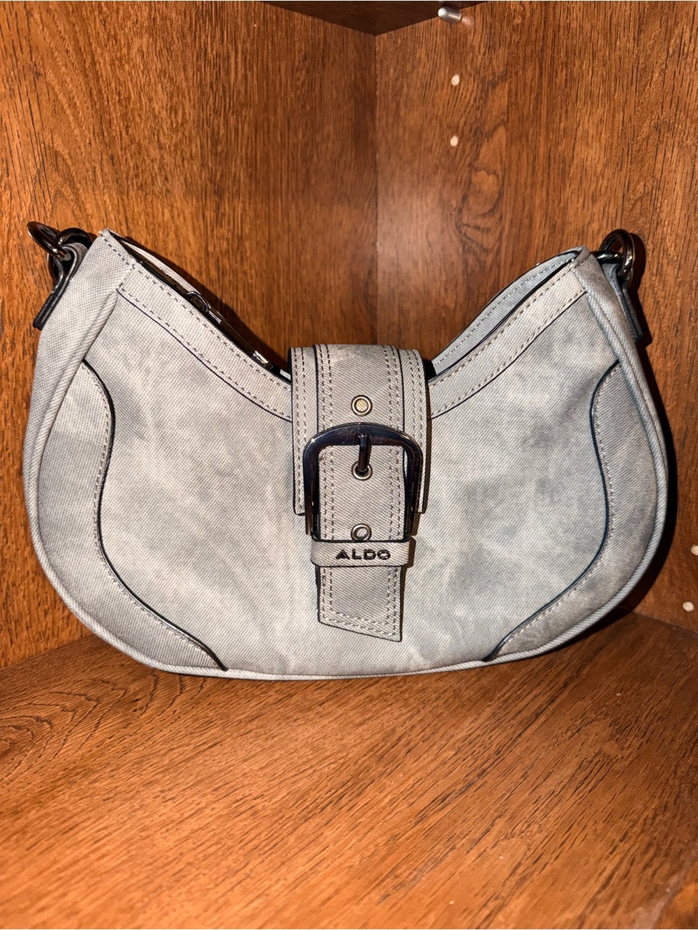 ALDO Gray Crescent Shoulder Bag with Buckle Accent